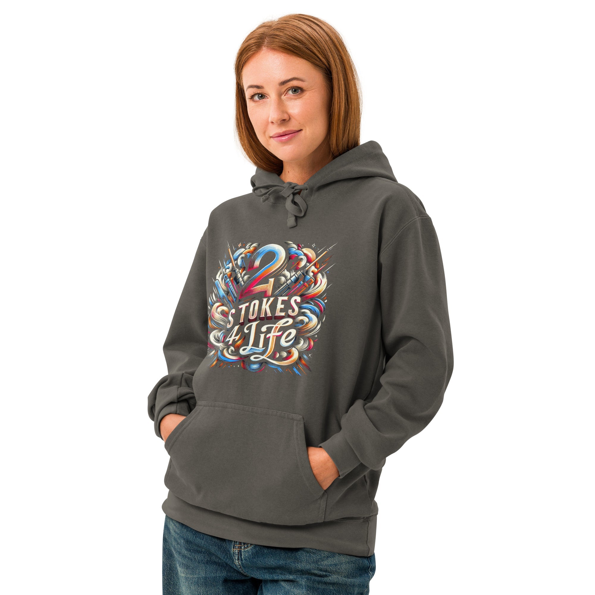 2 Stroke 4 life Adult Unisex garment - dyed hoodie - McHall Motosports
